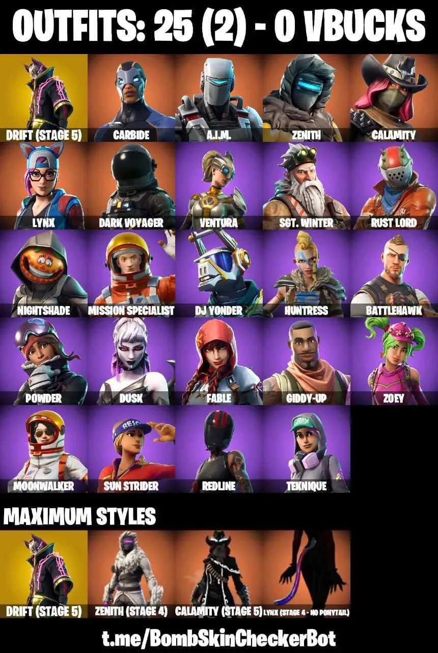 ❤️25 SKINS❤️TAKE THE L❤️ORANGE JUSTICE❤️ZOEY❤️DRIFT(STAGE 5)❤️LYNX(STAGE 4)❤️CALAMITY(STAGE 5)❤️ZENITH(STAGE 4)❤️REDLINE❤️SUN STRIDER❤️RUST BUCKET❤️SNOWFLAKE❤️CAN PLAY ON PSN❤️XBOX❤️PC❤️NINTENDO❤️MOBILE❤️0 VBUCKS❤️FULL EMAIL ACCESS❤️