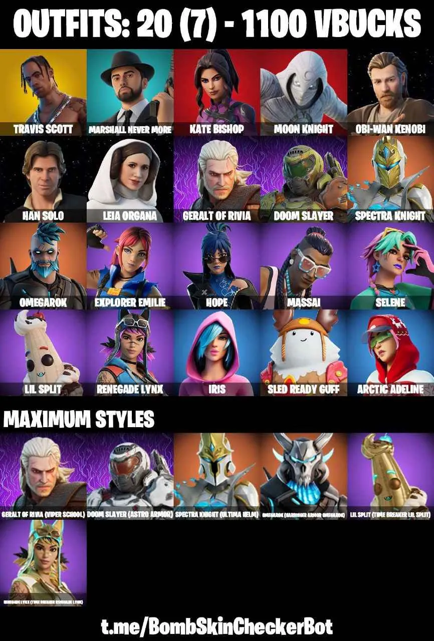 ❤️20 SKINS❤️TRAVIS SCOTT❤️OBI-WAN KENOBI❤️HAN SOLO❤️LEIA ORGANA❤️HOPE❤️ARCTIC ADELINE❤️PEELY WHIP❤️CAN PLAY ON PSN❤️XBOX❤️PC❤️NINTENDO❤️MOBILE❤️1100 VBUCKS❤️FULL EMAIL ACCESS❤️