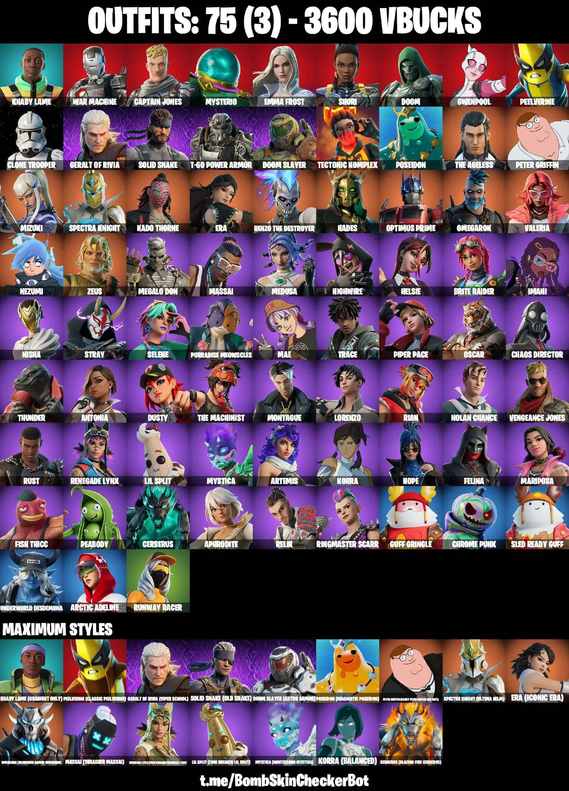 ❤️75 SKINS❤️CLONE TROOPER❤️ERA(MAX)❤️MYSTICA(MAX)❤️HELSIE❤️ARTEMIS❤️MARIPOSA❤️MEDUSA❤️APHRODITE❤️HOPE❤️NISHA❤️OSCAR❤️MAE❤️SPECTA KNIGHT(MAX)❤️PEELVERINE(MAX)❤️PEELY WHIP❤️CAN PLAY ON PSN❤️XBOX❤️PC❤️NINTENDO❤️MOBILE❤️3600 VBUCKS❤️FULL EMAIL ACCESS❤️