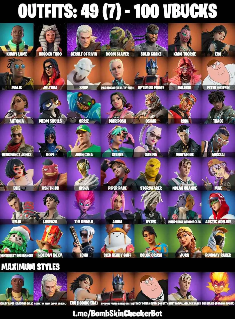 ❤️49 SKINS❤️JOLTARA❤️AHSOKA TANO❤️JOHN CENA❤️ERA(MAX)❤️MARIPOSA❤️EVIE❤️AURA❤️HOPE❤️COLOR CRUSH❤️RUNWAY RACER❤️ARCTIC ADELINE❤️CAN PLAY ON PSN❤️XBOX❤️PC❤️NINTENDO❤️MOBILE❤️100 VBUCKS❤️FULL EMAIL ACCESS❤️