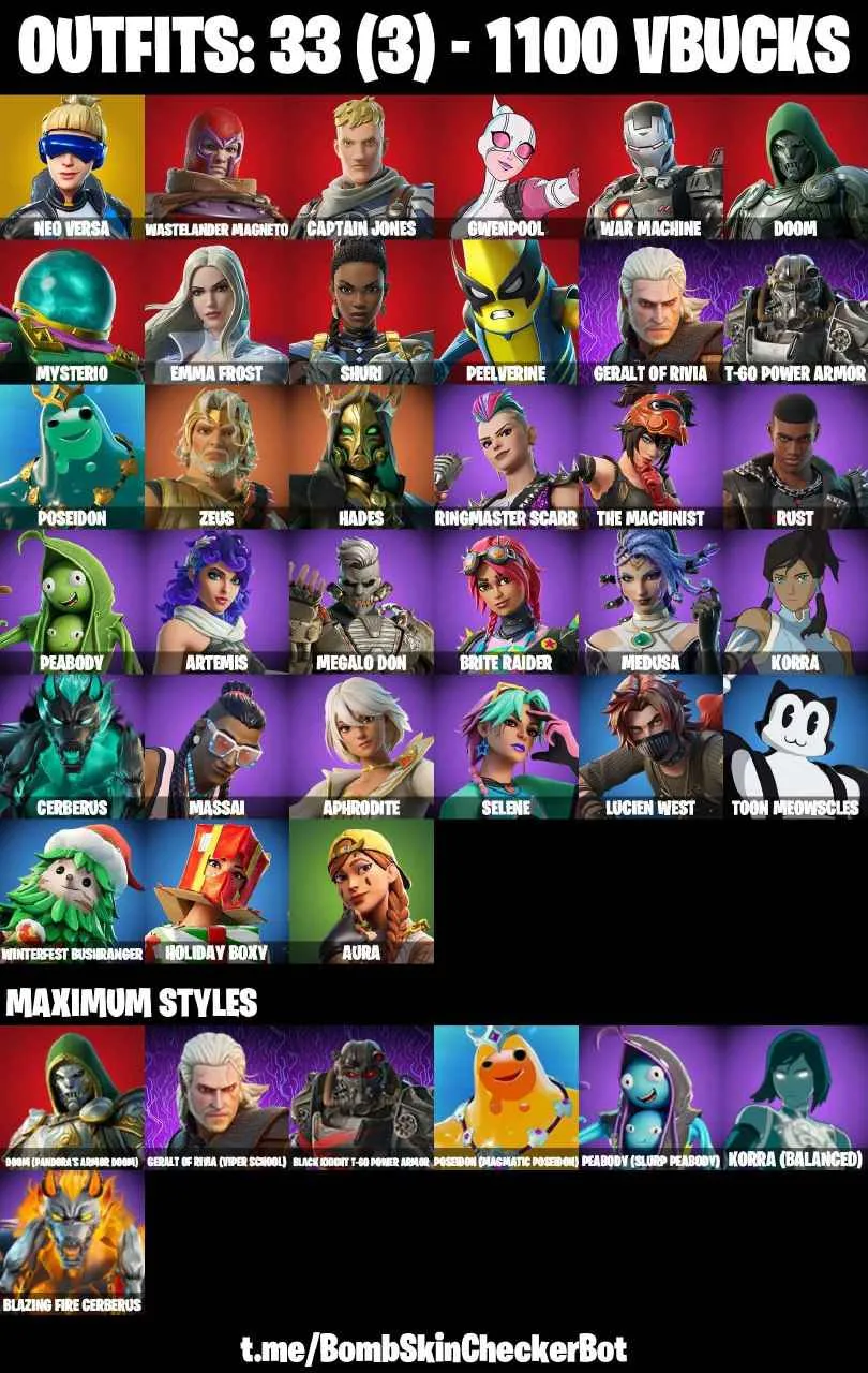 ❤️33 SKINS❤️NEO VERSA❤️ARTEMIS❤️AURA❤️MEDUSA❤️SELENE❤️APHRODITE❤️TOON MEWSCLES❤️BRITE RAIDER❤️ZEUS❤️HADES❤️CAN PLAY ON PSN❤️XBOX❤️PC❤️NINTENDO❤️MOBILE❤️1100 VBUCKS❤️FULL EMAIL ACCESS❤️