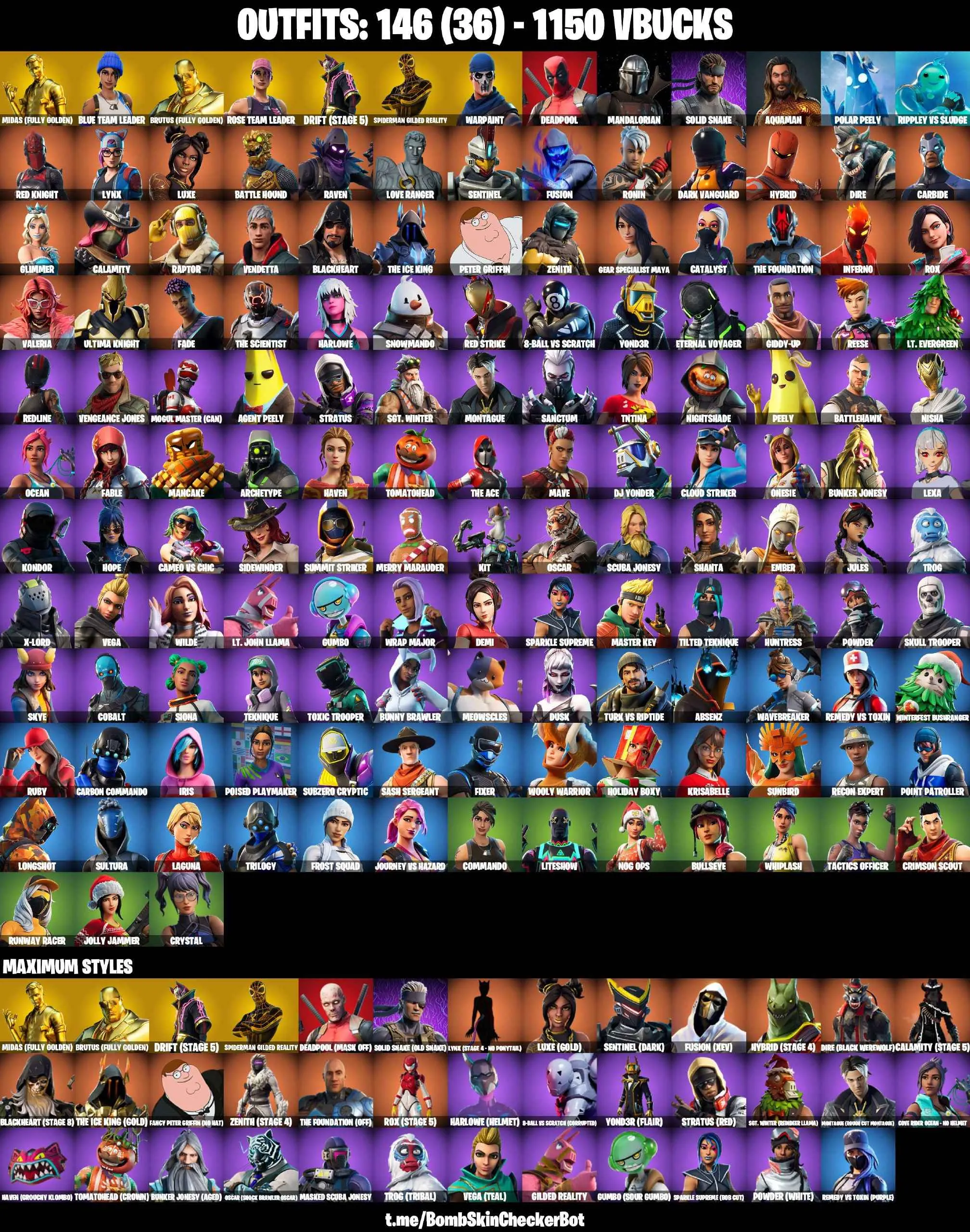 ❤️146 SKINS❤️CANDY AXE❤️OG STW❤️WHIPLASH❤️SKULL TROOPER❤️MANDALORIAN❤️GILDED SPIDER-MAN❤️ORANGE JUSTICE❤️INTRODUCING❤️STAR WAND❤️GOLDEN MIDAS❤️MAYA❤️ONESIE❤️JULES❤️BULLSEYE❤️BLUE TEAM LEADER❤️DRIFT(STAGE 5)❤️AGENT PEELY❤️JOLLY JAMMER❤️NOG OPS❤️REAPER❤️