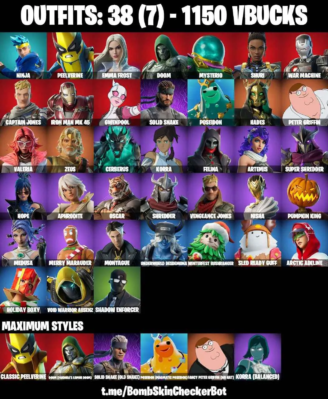 ❤️38 SKINS❤️GET GRIDDY❤️ARTEMIS❤️HOPE❤️MEDUSA❤️APHRODITE❤️MERRY MARAUDER❤️PEELVERINE(MAX)❤️ZEUS❤️HADES❤️NISHA❤️ARCTIC ADELINE❤️CAN PLAY ON PSN❤️XBOX❤️PC❤️NINTENDO❤️MOBILE❤️1150 VBUCKS❤️FULL EMAIL ACCESS❤️
