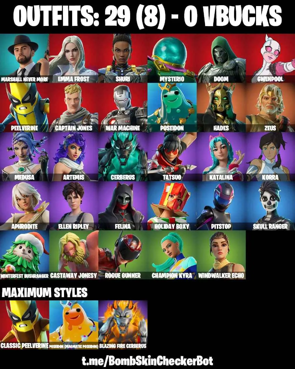 ❤️29 SKINS❤️SKULL RANGER❤️ELLEN RIPLEY❤️STAR WAND❤️ARTEMIS❤️MEDUSA❤️APHRODITE❤️ZEUS❤️HADES❤️PEELVERINE(MAX)❤️ROGUE GUNNER❤️CHAMPION KYRA❤️WINDWALKER ECHO❤️ICE BREAKER❤️EVIL PLAN❤️CAN PLAY ON PSN❤️XBOX❤️PC❤️NINTENDO❤️MOBILE❤️0 VBUCKS❤️FULL EMAIL ACCESS❤️