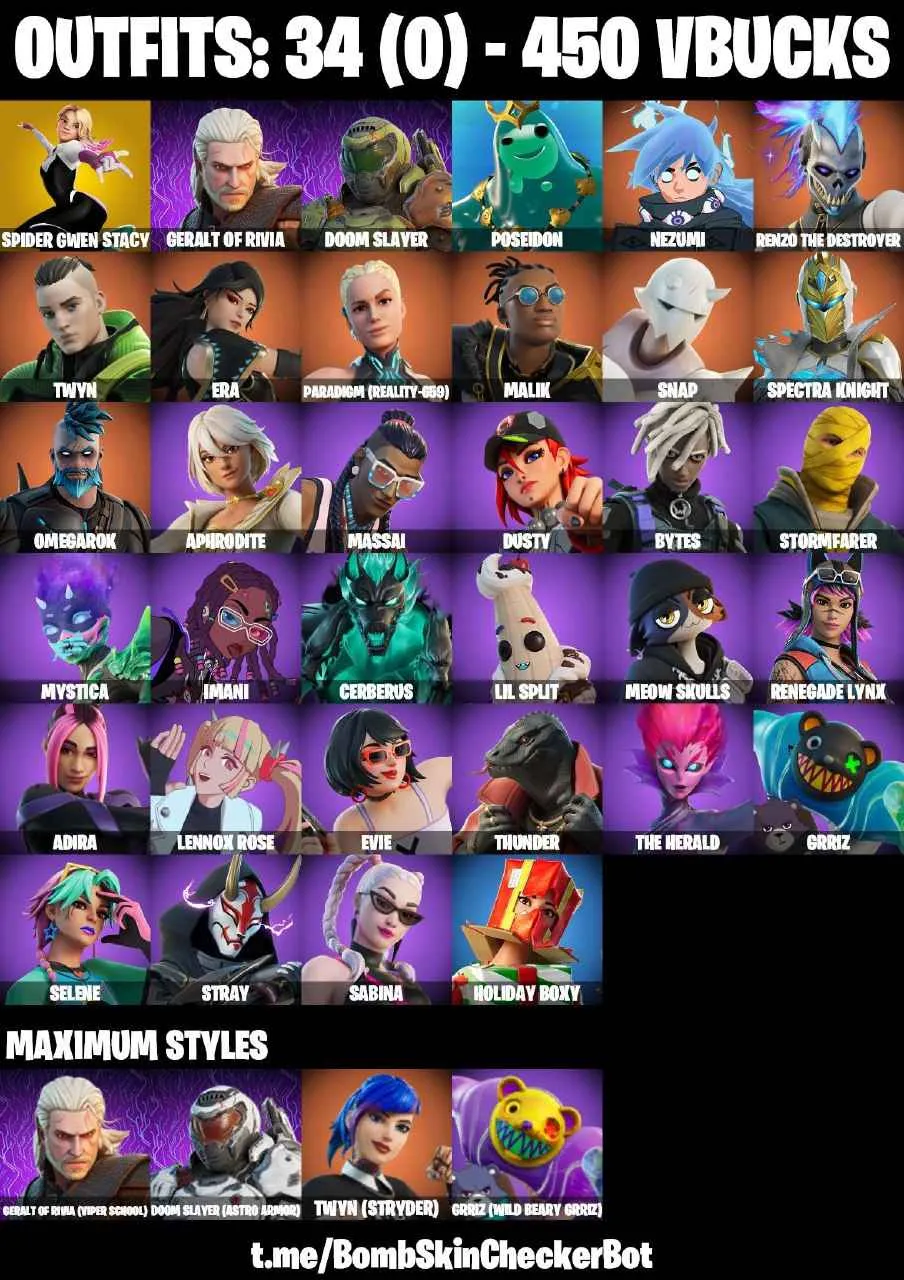 ❤️34 SKINS❤️SPIDER-GWEN STACY❤️EVIE❤️MEOW SKULLS❤️BYTES❤️DUSTY❤️SELENE❤️RENZO THE DESTROYER❤️SNAP❤️MALIK❤️PEELY WHIP❤️CAN PLAY ON PSN❤️XBOX❤️PC❤️NINTENDO❤️MOBILE❤️450 VBUCKS❤️FULL EMAIL ACCESS❤️