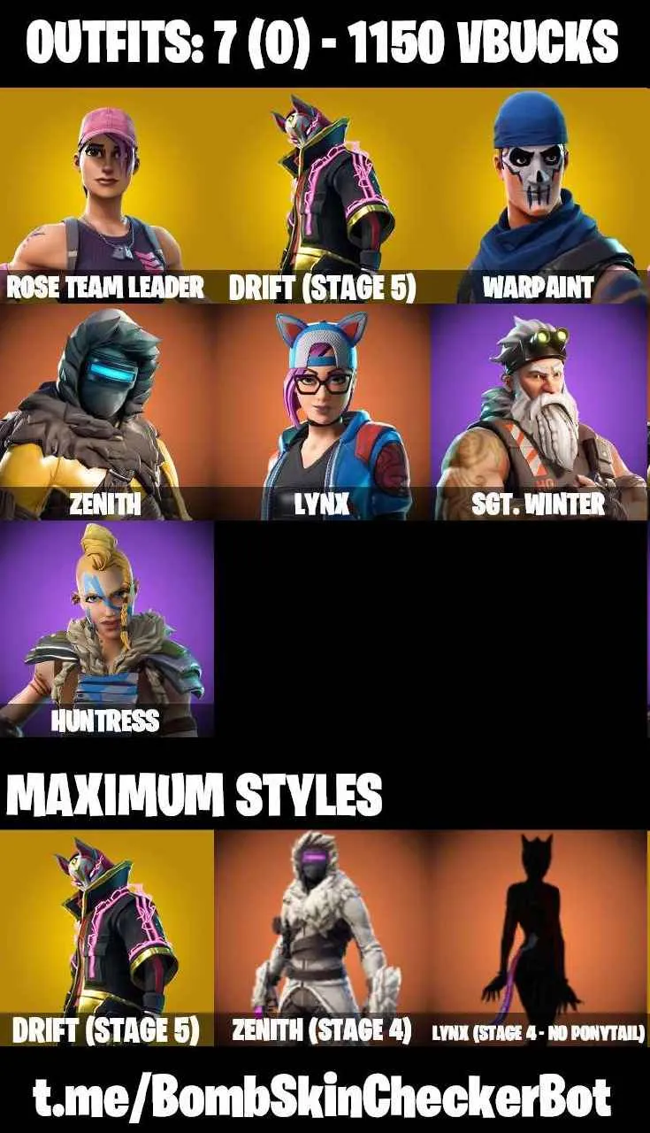 ️7 SKINS ️OG STW ️LYNX ️ZENITH ️DRIFT MAXED ️SGT.WINTER ️HUNTRESS ️TAKE