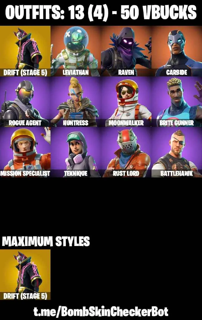 ❤️13 SKINS❤️TAKE THE L❤️ORANGE JUSTICE❤️TIDY❤️DRIFT(STAGE 5)❤️TEKNIQUE❤️ROGUE AGENT❤️BRITE GUNNER❤️MOONWALKER❤️PEELY WHIP❤️CAN PLAY ON PSN❤️XBOX❤️PC❤️NINTENDO❤️MOBILE❤️50 VBUCKS❤️FULL EMAIL ACCESS❤️