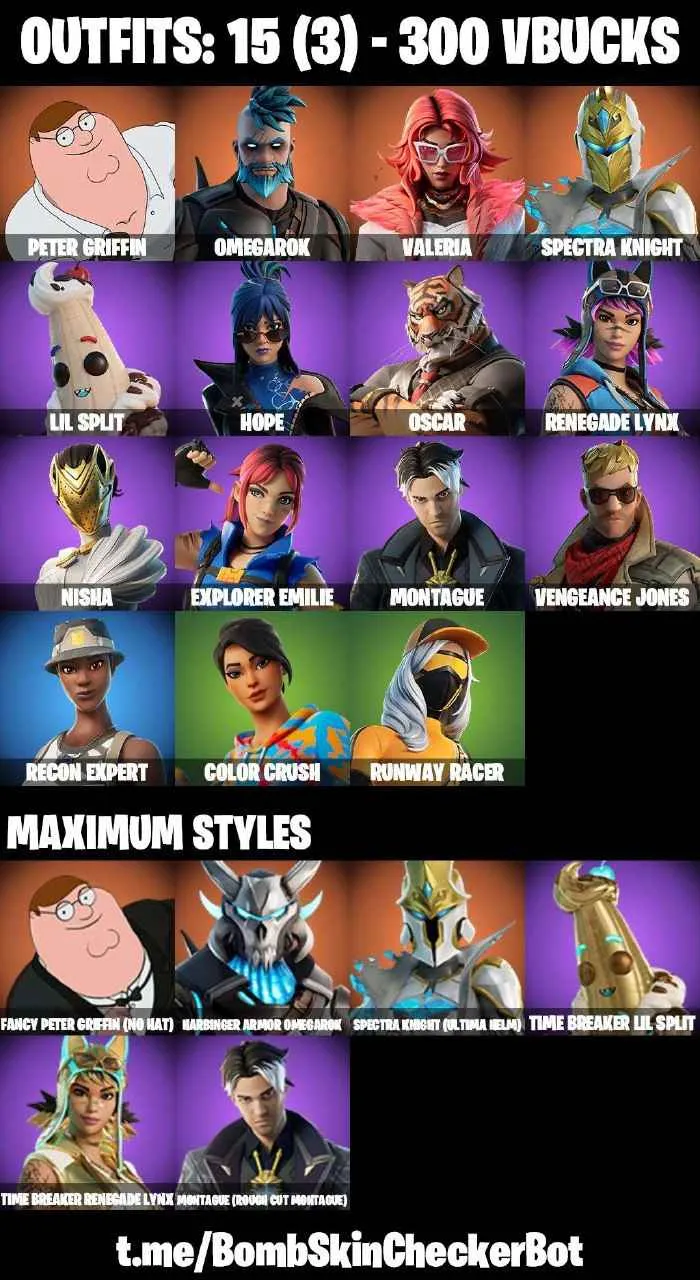❤️15 SKINS❤️GET GRIDDY❤️HOPE❤️NISHA❤️OSCAR❤️SPECTRA KNIGHT(MAX)❤️OMEGAROK(MAX)❤️COLOR CRUSH❤️PEELY WHIP❤️CAN PLAY ON PSN❤️XBOX❤️PC❤️NINTENDO❤️MOBILE❤️300 VBUCKS❤️FULL EMAIL ACCESS❤️
