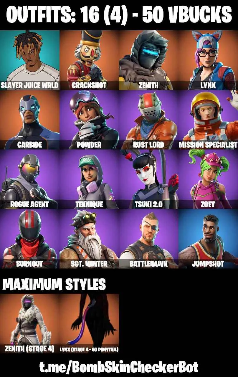 ❤️16 SKINS❤️TAKE THE L❤️ORANGE JUSTICE❤️ZOEY❤️TSUKI 2.0❤️ROGUE AGENT❤️LYNX(STAGE 4)❤️ZENITH(STAGE 4)❤️SLAYER JUICE WRLD❤️CAN PLAY ON PSN❤️XBOX❤️PC❤️NINTENDO❤️MOBILE❤️50 VBUCKS❤️FULL EMAIL ACCESS❤️