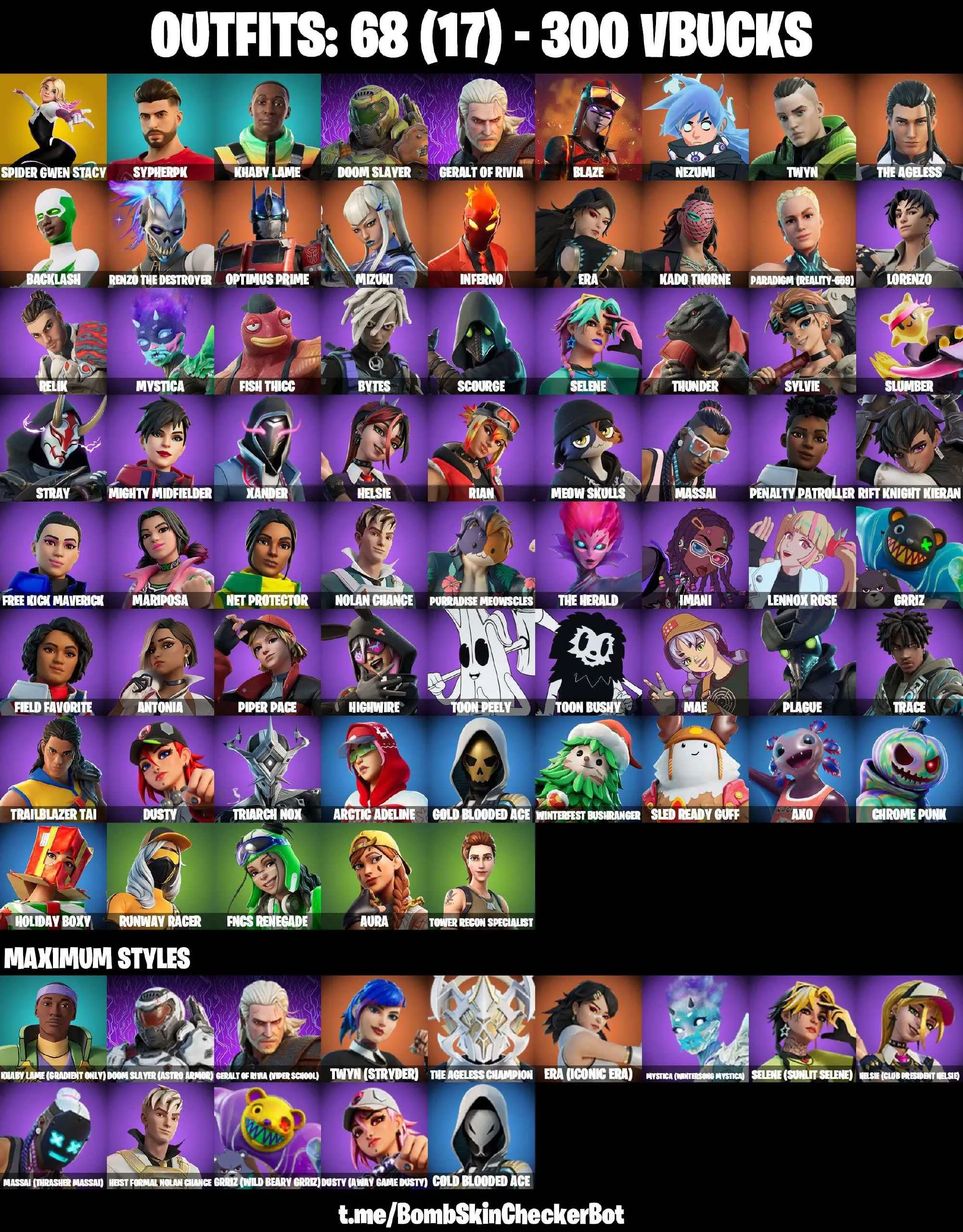 ❤️68 SKINS❤️BACKLASH❤️SPIDER-GWEN STACY❤️STAR WAND❤️ERA(MAX)❤️MYSTICA(MAX)❤️HELSIE(MAX)❤️MARIPOSA❤️AURA❤️MEOW SKULLS❤️BYTES❤️TOON PEELY❤️FNCS RENEGADE❤️TOWER RECON SPECIALIST❤️CAN PLAY ON PSN❤️XBOX❤️PC❤️NINTENDO❤️MOBILE❤️300 VBUCKS❤️FULL EMAIL ACCESS❤️