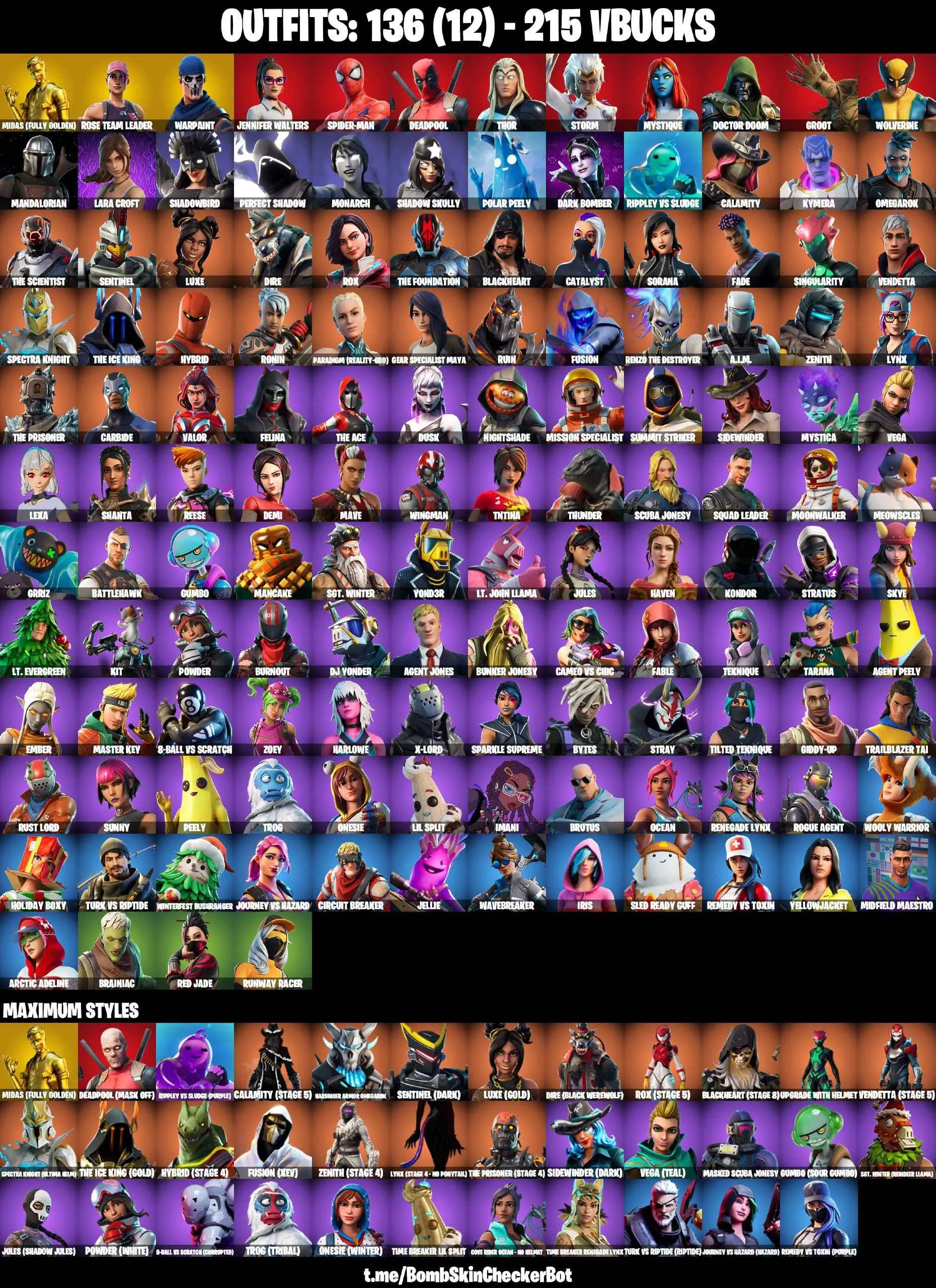 ❤️136 SKINS❤️TAKE THE L❤️GET GRIDDY❤️OG STW❤️LARA CROFT❤️MANDALORIAN❤️SPIDER-MAN❤️BRIANIAC❤️GOLDEN MIDAS❤️ORANG JUSTICE❤️MAYA❤️ONESIE(MAX)❤️JULES(MAX)❤️ZOEY❤️AGENT PEELY❤️DIRE(MAX)❤️8-BALL(MAX)❤️REAPER❤️PEPPERMINT PICK❤️CAN PLAY ON PSN❤️XBOX❤️PC❤️NINTENDO❤️