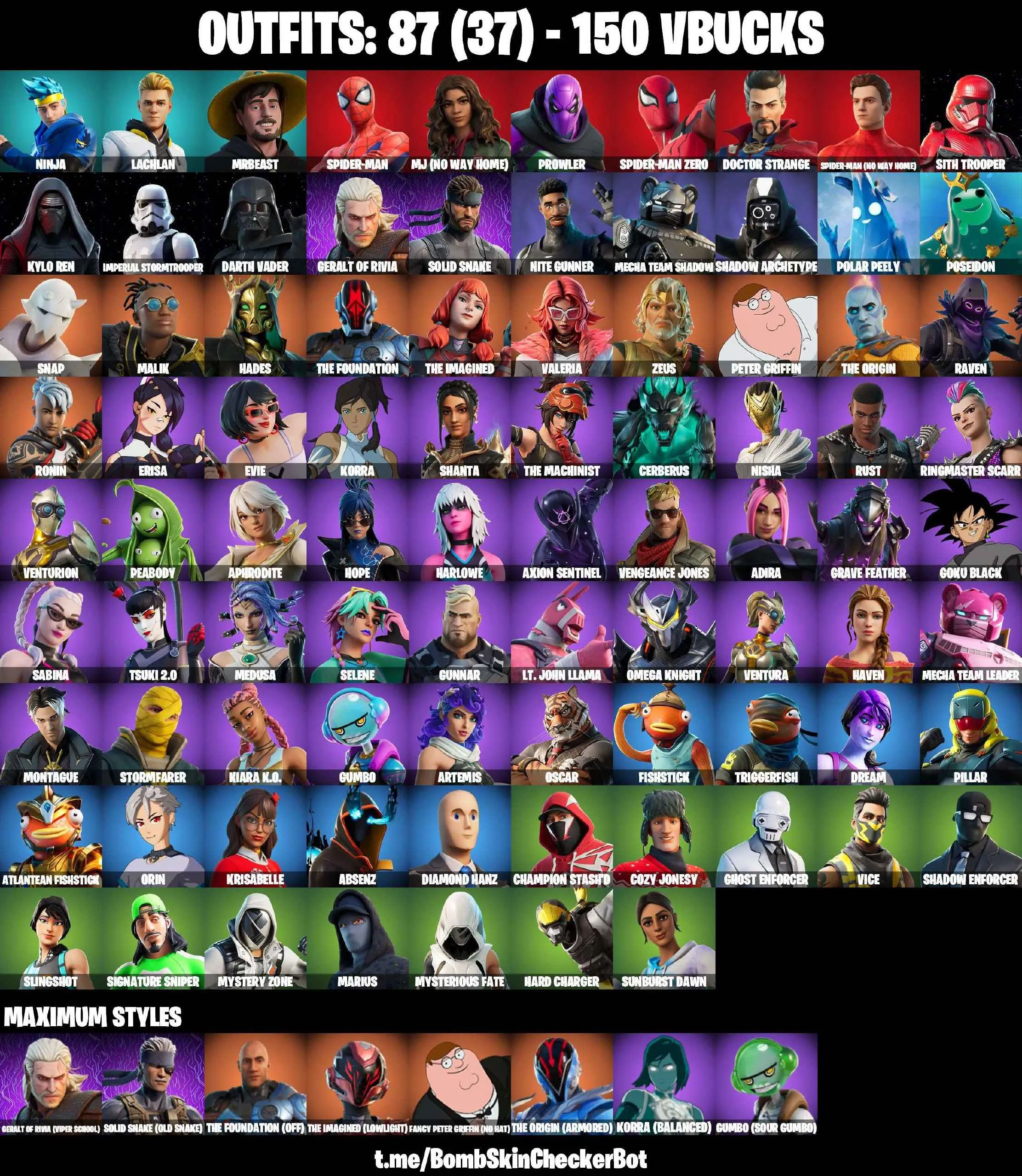❤️87 SKINS❤️GET GRIDDY❤️SPIDER-MAN(NO WAY HOME)❤️MJ❤️SPIDER-MAN ZERO❤️SPIDER-MAN❤️KYLO REN❤️DARTH VADER❤️IMPERIAL STORMTROOPER❤️GOKU BLACK❤️DIAMOND HANZ❤️EVIE❤️TSUKI 2.0❤️ARTEMIS❤️POLAR PEELY❤️COZY JONESY❤️CAN PLAY ON PSN❤️XBOX❤️PC❤️NINTENDO❤️MOBILE❤️