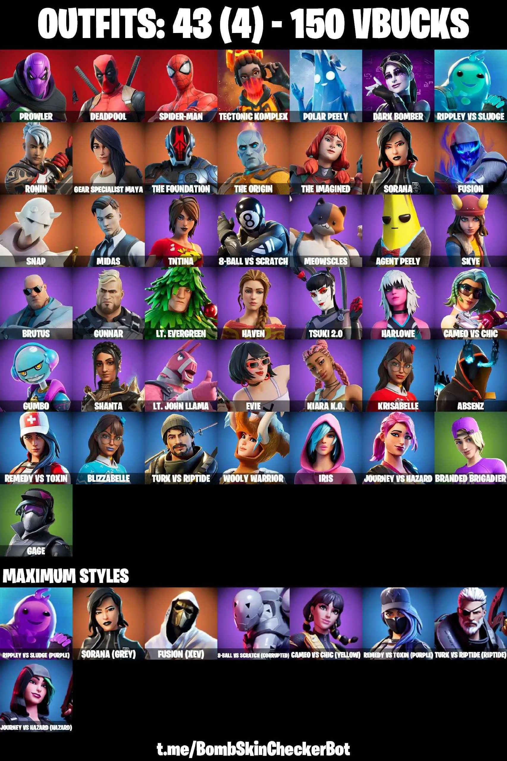 ❤️43 SKINS❤️SPIDER-MAN❤️MAYA❤️TSUKI 2.0❤️EVIE❤️AGENT PEELY❤️SKYE❤️8-BALL(MAX)❤️THE FOUNDATION❤️BRANDED BRIGADIER❤️GAGE❤️PEPPERMINT PICK❤️CAN PLAY ON PSN❤️XBOX❤️PC❤️NINTENDO❤️MOBILE❤️150 VBUCKS❤️FULL EMAIL ACCESS❤️
