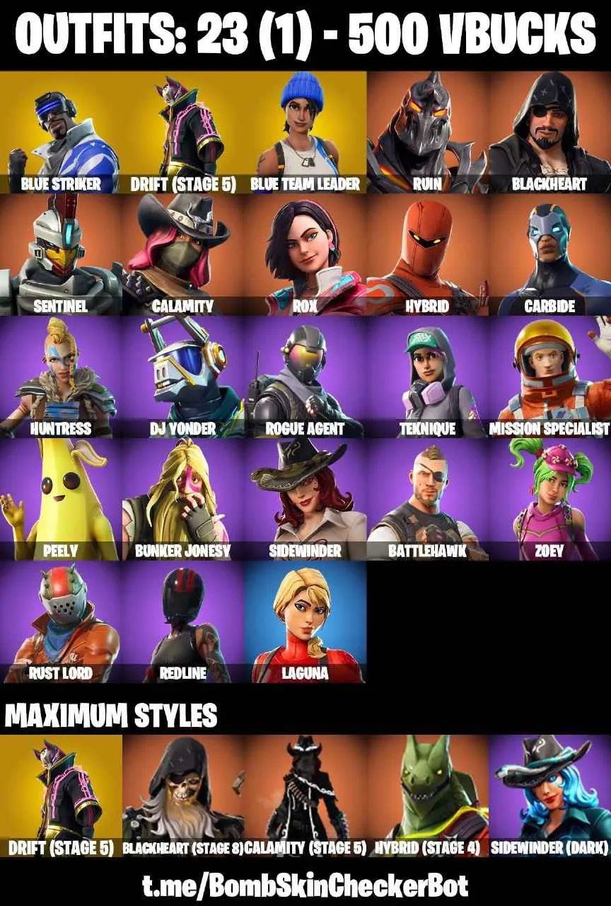 ❤️23 SKINS❤️TAKE THE L❤️ORANGE JUSTICE❤️ZOEY❤️BLUE TEAM LEADER❤️DRIFT(STAGE 5)❤️CALAMITY(STAGE 5)❤️HYBRID(STAGE 4)❤️BLACKHEART(STAGE 8)❤️PEELY❤️ROGUE AGENT❤️CAN PLAY ON PSN❤️XBOX❤️PC❤️NINTENDO❤️MOBILE❤️500 VBUCKS❤️FULL EMAIL ACCESS❤️