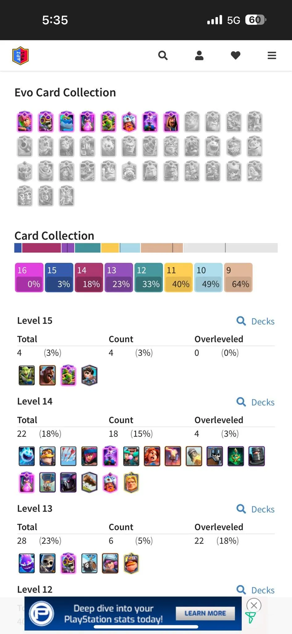 CR573 Evo 8 star Elite 4 stacked 22 level 14 cards, 8 legendary, strong mid ladder starter