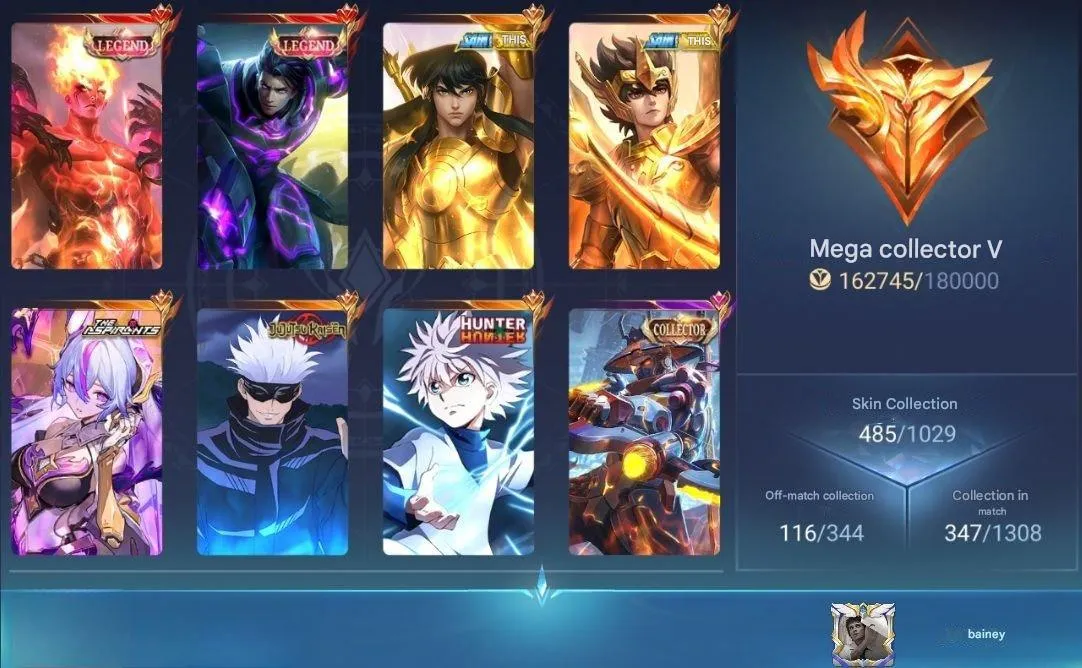 ML528 Legend Alucard Levi Killua 11.11 Hayabusa Nolan Champion Lancelot Joy JJK Xavier HxH Harith 485 Skins