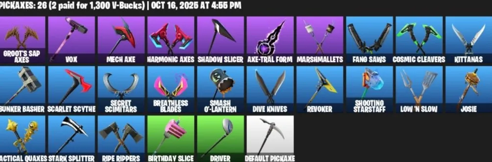 F1279 Singularity, Munitions Expert, Toy Trooper, Rox, Sentinel, Shadowbird, Catalyst, Bunker Jonesy Skins, 500 VBucks (G)