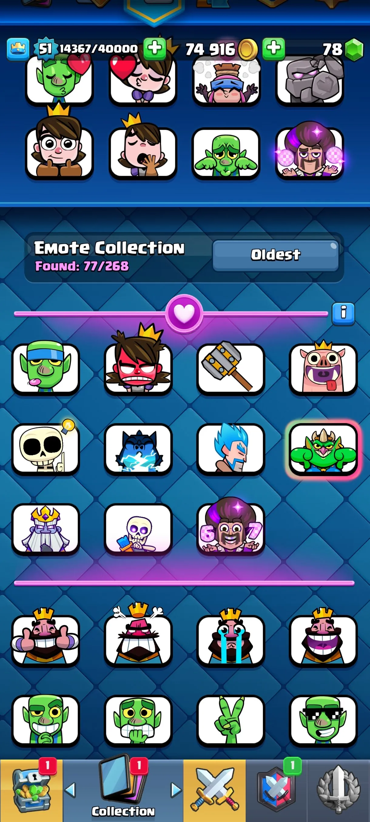 CR678 10000 cups 11 Evolutions 120 cards 78 gems 74916 gold King 51 Arena 25 77 emotes 8 tower skins max heroes