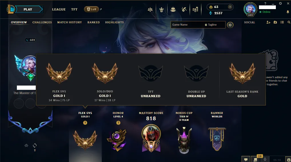 🏆 EUNE New Season⌛ Gold 1 🚀  level 682⌛Full Champ 💯204 SKIN  ❤️ Recovery Info ✅ 
