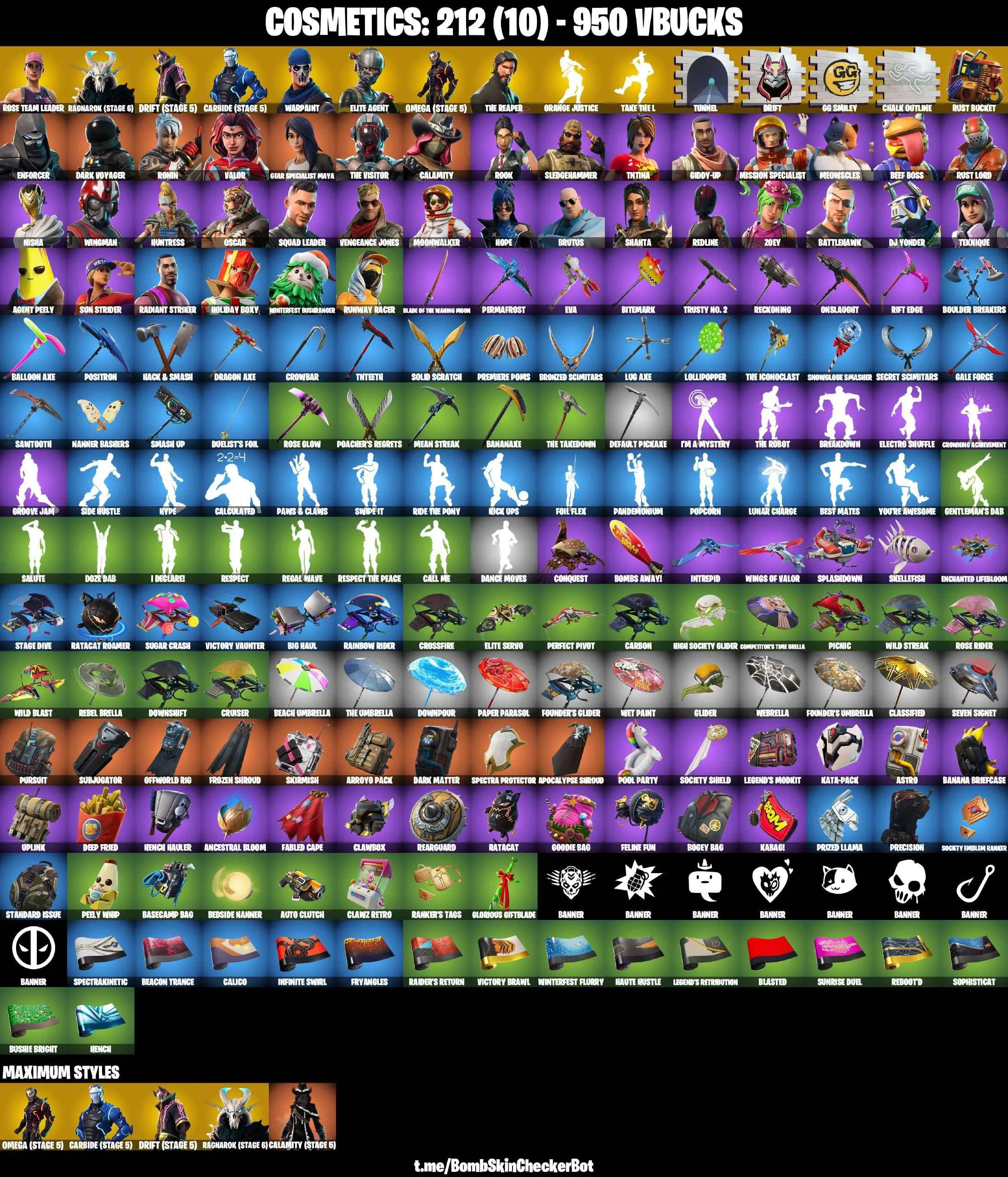 ❤️44 SKINS❤️TAKE THE L❤️THE REAPER❤️OMEGA(STAGE 5)❤️ELITE AGENT❤️OG STW❤️ORANGE JUSTICE❤️MAYA❤️ZOEY❤️ROOK❤️DRIFT(STAGE 5)❤️RAGNAROK(STAGE 6)❤️CARBIDE(STAGE 5)❤️AGENT PEELY❤️RUNWAY RACER❤️RUST BUCKET❤️CAN PLAY ON PSN❤️XBOX❤️PC❤️NINTENDO❤️MOBILE❤️950 VBUCKS❤️
