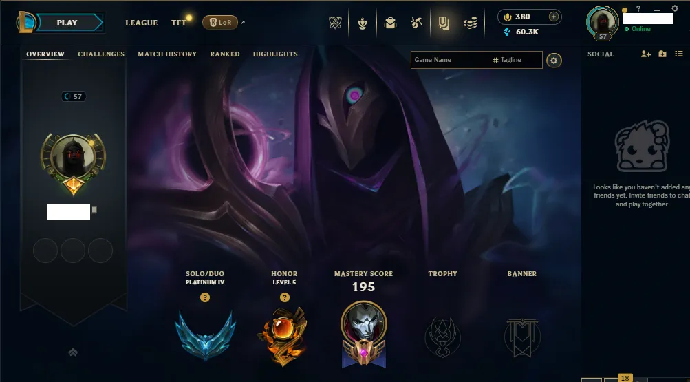 🌎NA 🔥S15 ☢️Platinum 4 🏆75 Champion 🔥19 Skins ❄️ 60k+ BE🔥Honor 5 ✅380 RP🚀instant delivery