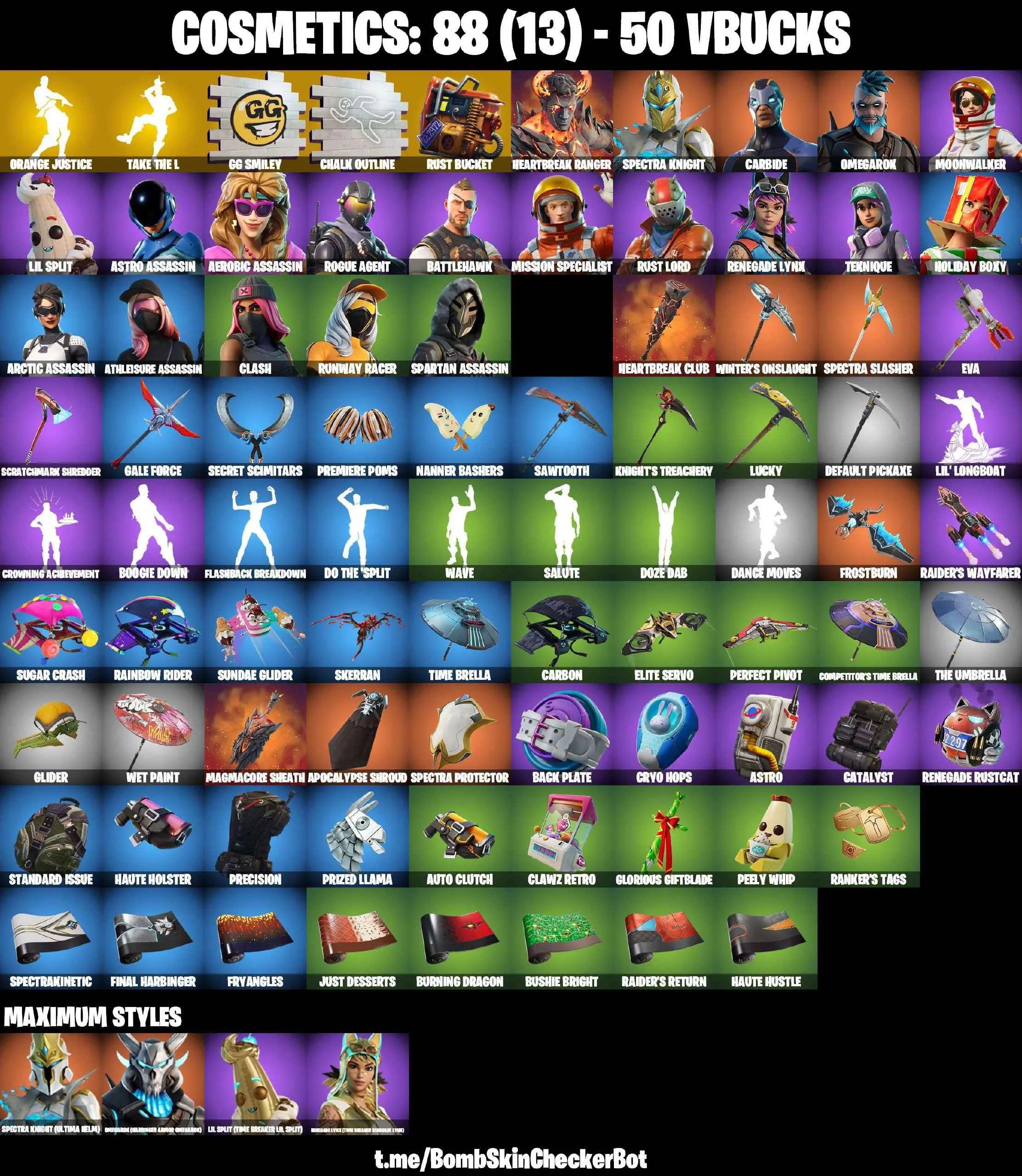 ❤️21 SKINS❤️TAKE THE L❤️ROGUE AGENT❤️SPECTRA KNIGHT(MAX)❤️TEKNIQUE❤️ARCTIC ASSASSIN❤️CLASH❤️SPARTAN ASSASSIN❤️RUNWAY RACER❤️RUST BUCKET❤️PEELY WHIP❤️CAN PLAY ON PSN❤️XBOX❤️PC❤️NINTENDO❤️MOBILE❤️50 VBUCKS❤️FULL EMAIL ACCESS❤️