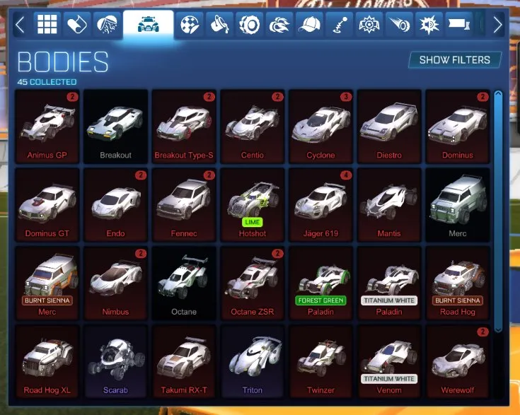 STOCK676 //Fennec, Titanium White Paladin, 400+ Drops, Many Painted Bodies and Black Market Goal Explosions (K)