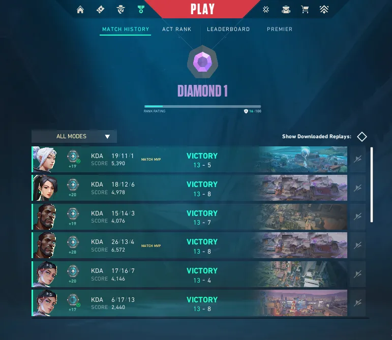 NA/ V25-ACT VI/ Diamond 1 16RR(64% Winrate)/ Smurf MMR-GOOD Stats/Level 25/Agents: 8/ 10000 KG/ 80 R/ Full Access-Changeable email/ No Bots-Cheats #7