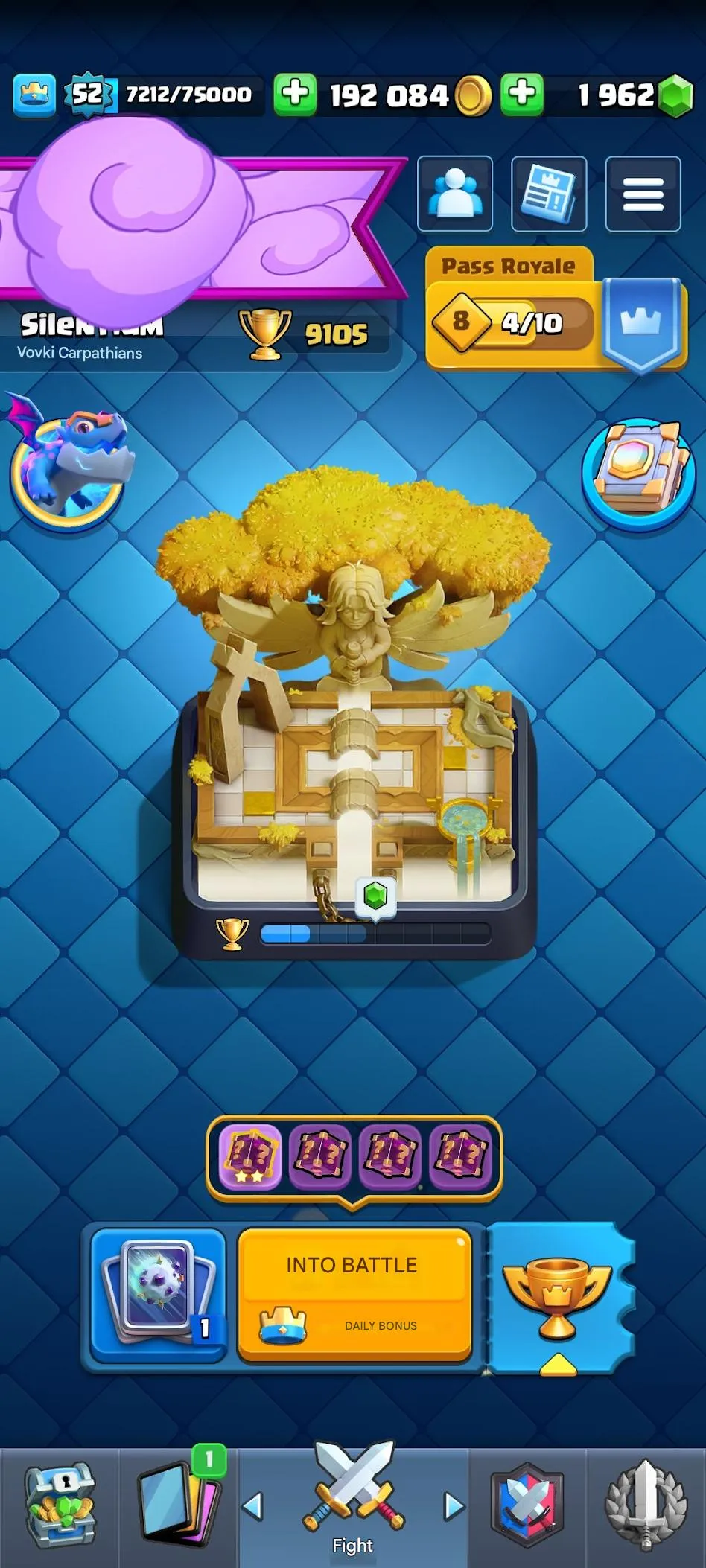 CR483 //Arena 23, 9100+ Trophies, Level 52, 11 Evolutions, 119 Cards, 19 Legendary Cards, No Name Change, 192,000 Gold, 1,962 Gems, 49 Emotes, 79 Champion Badges, Exclusive Tower Skins, Decorations