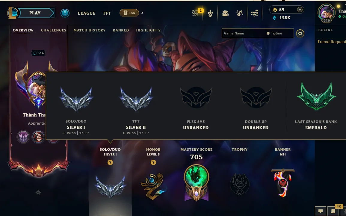 👑(EUW) SILVER I 97LP (HIGH ELO) 🚀523 SKIN