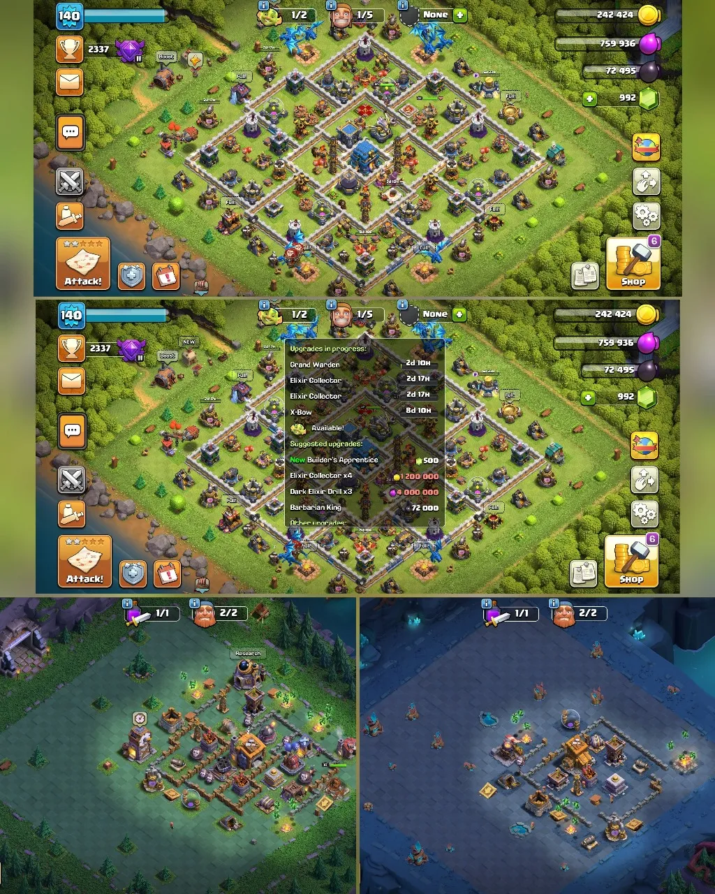 C057 TH12 - XP140 - 992 GEMS - CN 1000 GEMS - BK43 SKIN SKELETON KING - AQ49 SKIN MINER QUEEN FA9 - GW21 FB4 - BM10
