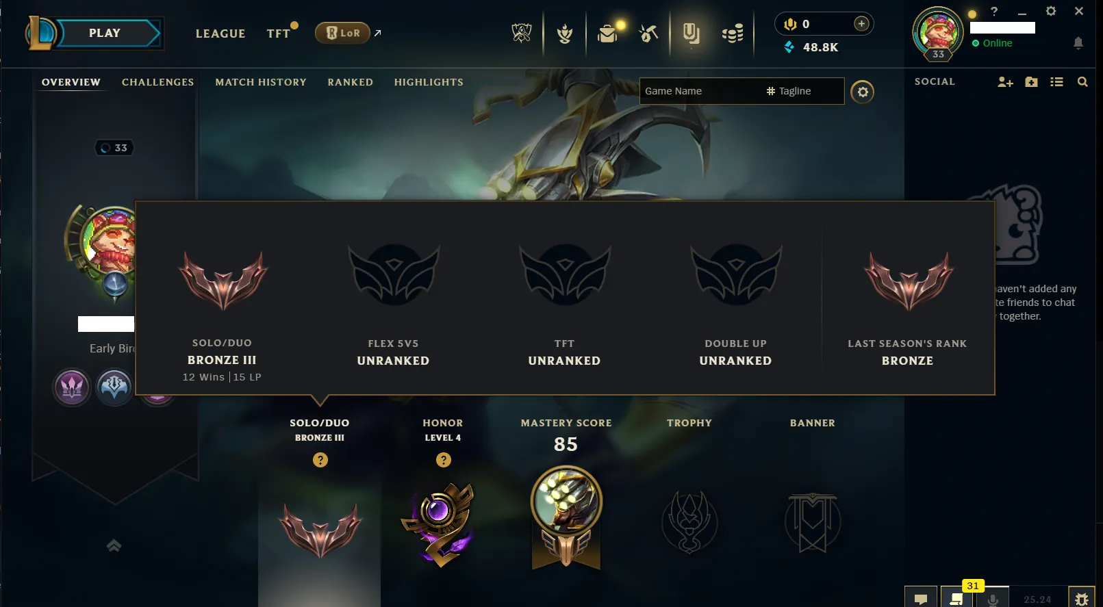 🌎NA 🔥S15⭐️Bronze 3 🏆28 Champion ☢️7 Shards 🔥48k+ BE☢️Honor 4 ✅Unverified Email🚀instant