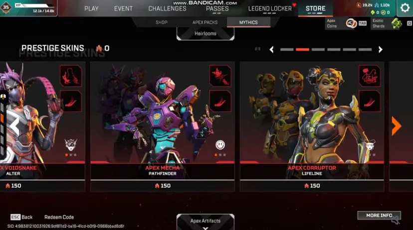 AP564 //Prestige Bangalore, Level 35, 32 Legendary Skins, Relic, Rookie Rank (K)