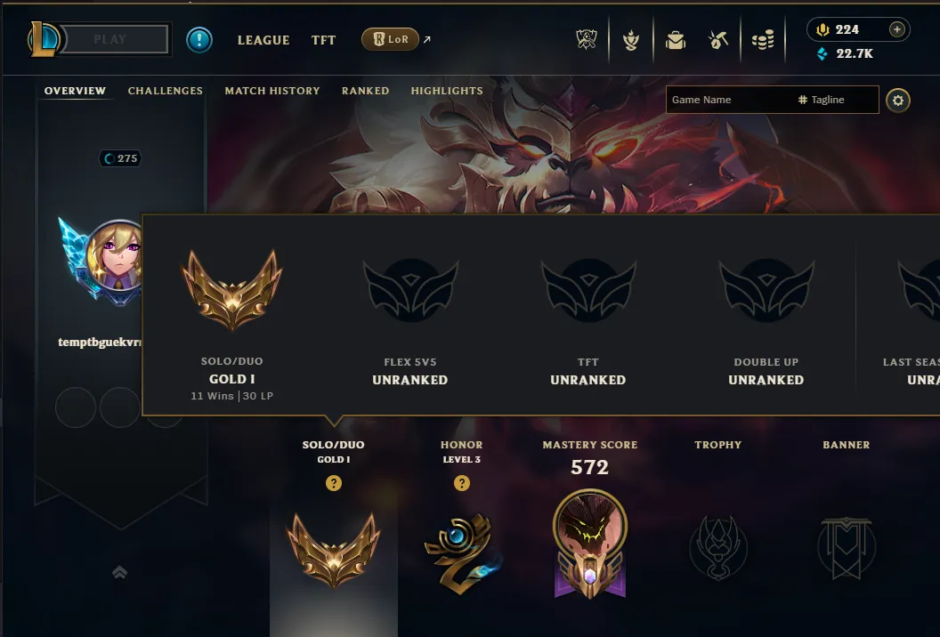 👑(EUW) GOLD I (100% WR, SUPER HIGH ELO) 🚀392 SKIN