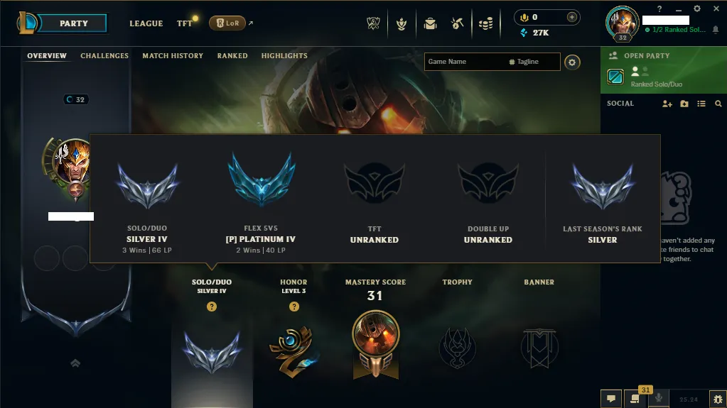 🌎EUW🏆 Silver 4☢️Platinum ☢️Flex❄️+27K 🔥8 Skins in loot🏆+43 Champions BLue✅️Unverified Email🚀instant delivery