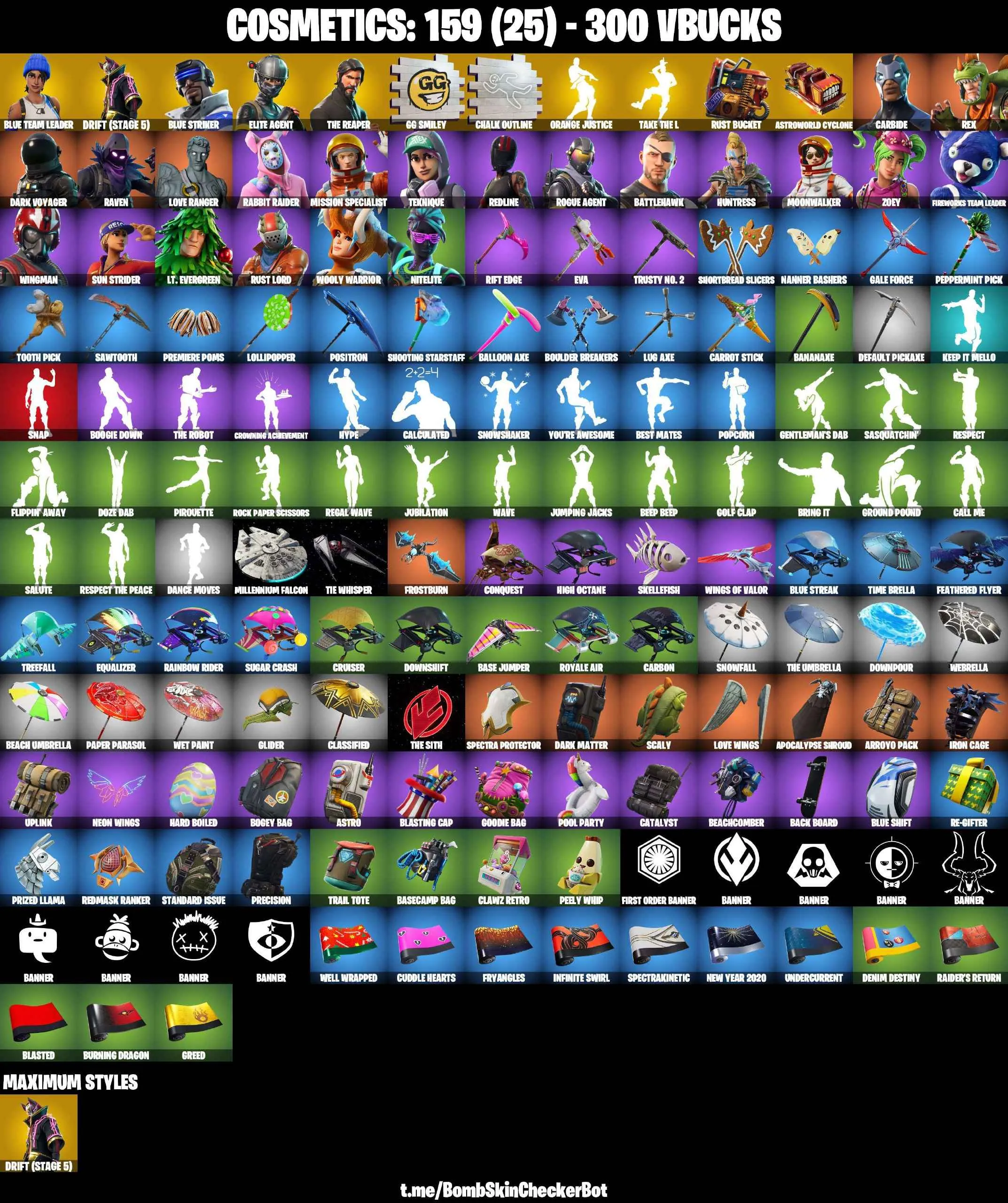 ❤️26 SKINS❤️TAKE THE L❤️THE REAPER❤️ELITE AGENT❤️ORANGE JUSTICE❤️ZOEY❤️BLUE TEAM LEADER❤️DRIFT(STAGE 5)❤️NITELITE❤️ASTROWORLD CYCLONE❤️RUST BUCKET❤️PEPPERMINT PICK❤️CAN PLAY ON PSN❤️XBOX❤️PC❤️NINTENDO❤️MOBILE❤️300 VBUCKS❤️FULL EMAIL ACCESS❤️