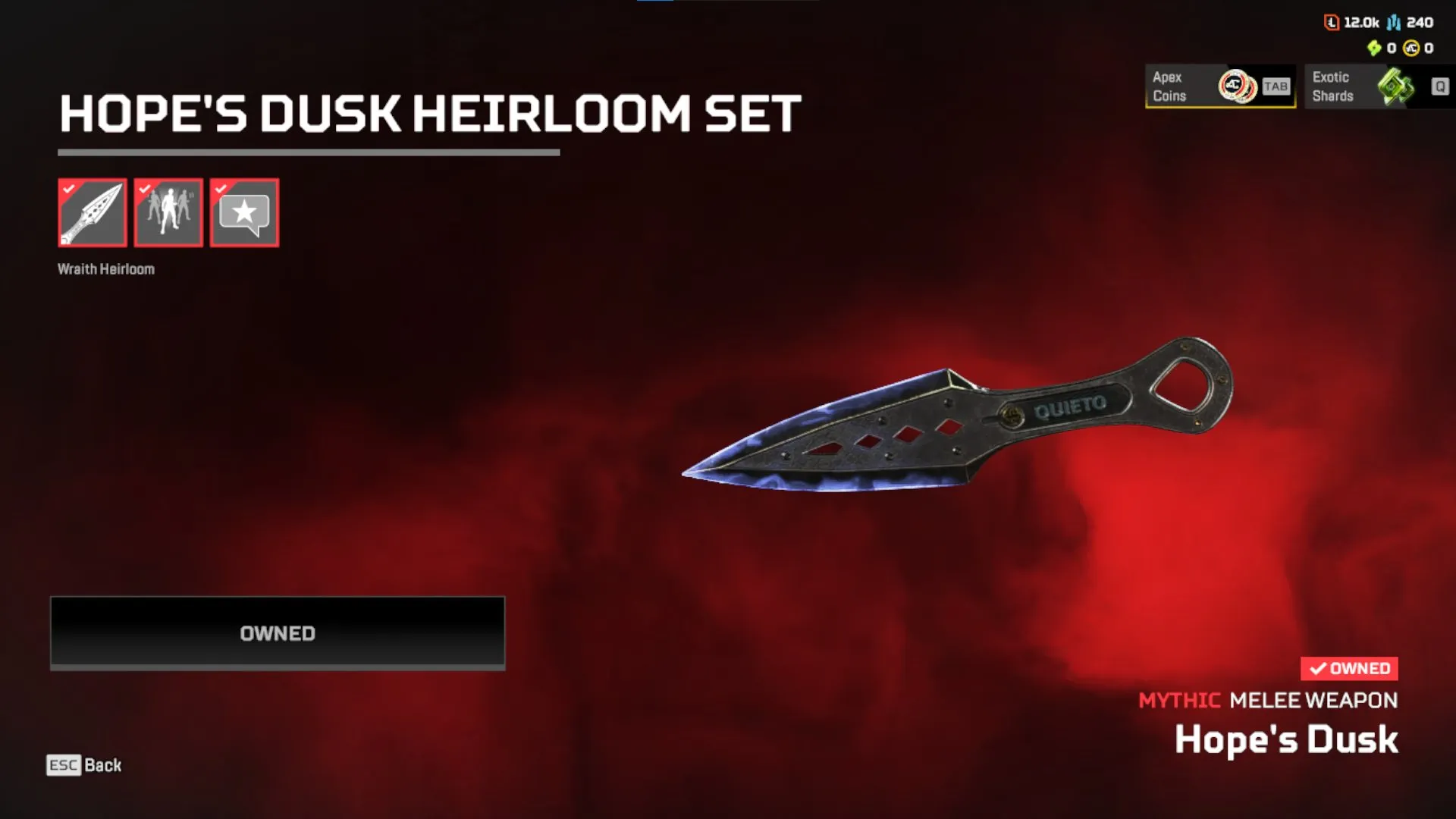 AP486 //Wraith RELICS Hope's Dusk Heirloom | Rookie Rank | Level 22 (K)