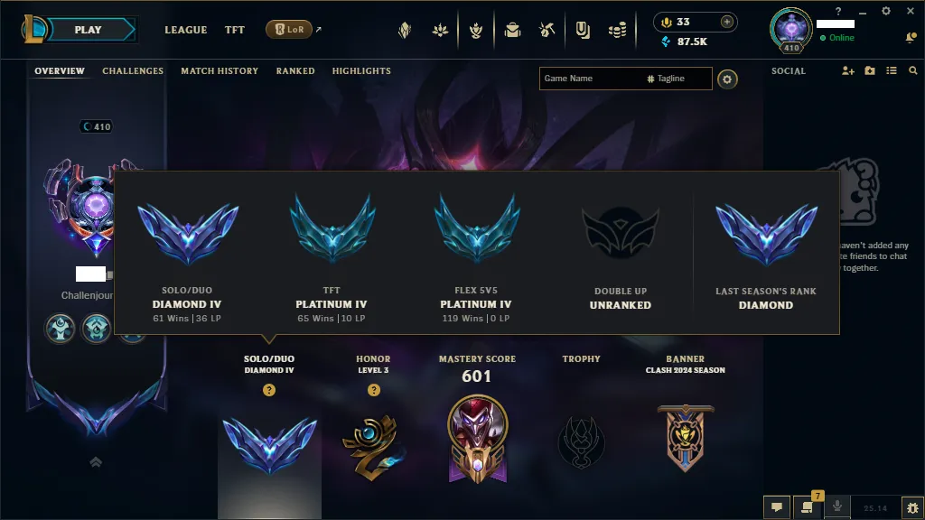 🏆 EUNE New Season⌛ Diamound 4 🚀  level 410⌛+154 Champ 💯+99 SKIN🚀87k  Blue Essence 🏆 Recovery Info ✅ 