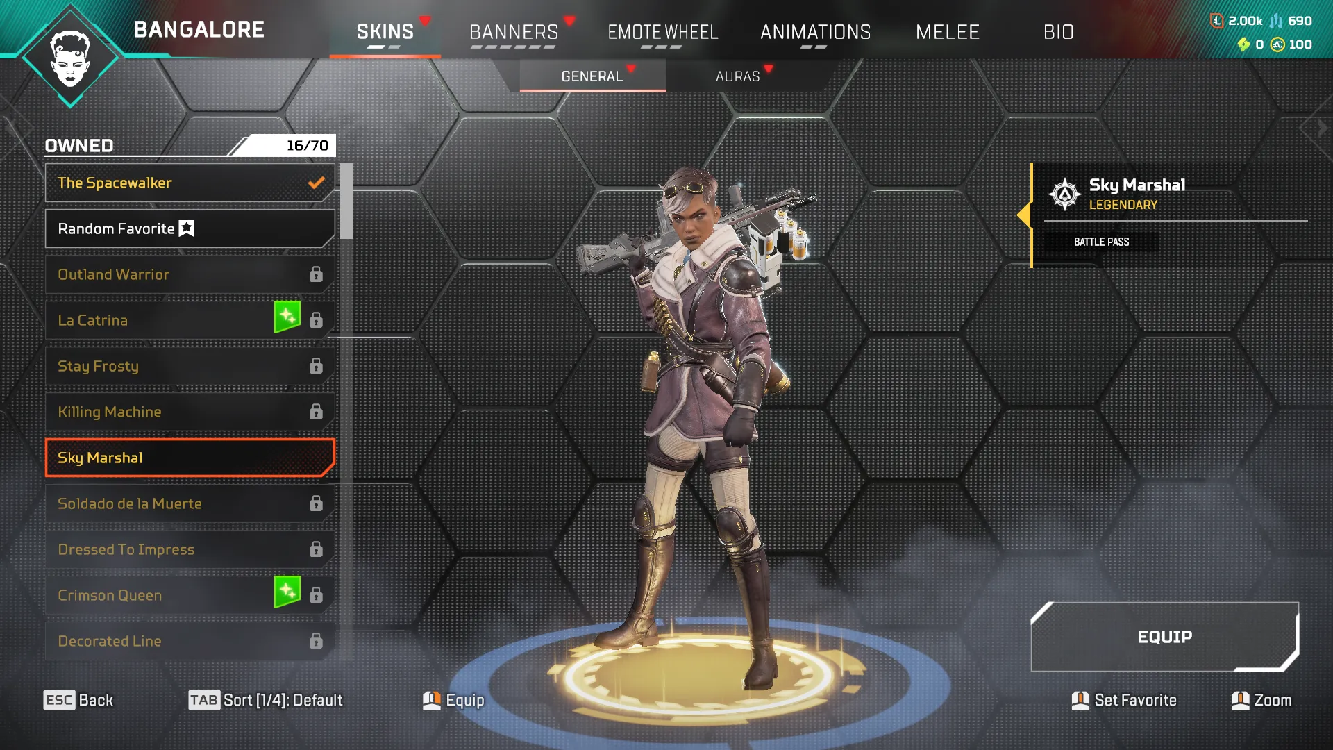 AP588 //Sky Marshal + The Spacewalker Legendary Skins | Level 191 | 16/70 Bangalore Skins (K)