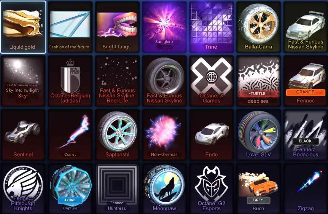 RL984 //Skyline, Fennec, Fennec Huntress, G2 Esports, Balla-Carrà, Liquid Gold, Many Decals (K)