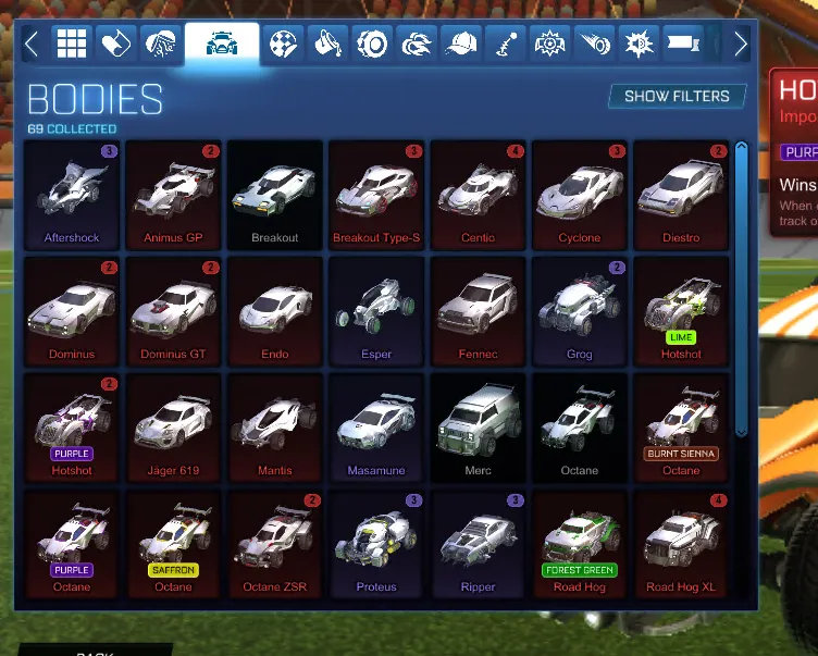 STOCK857 // Fennec 35+ Cars Black TW Standard Boost 300+ Chests Octane Breakout Dominus + All Items Bodies (K)