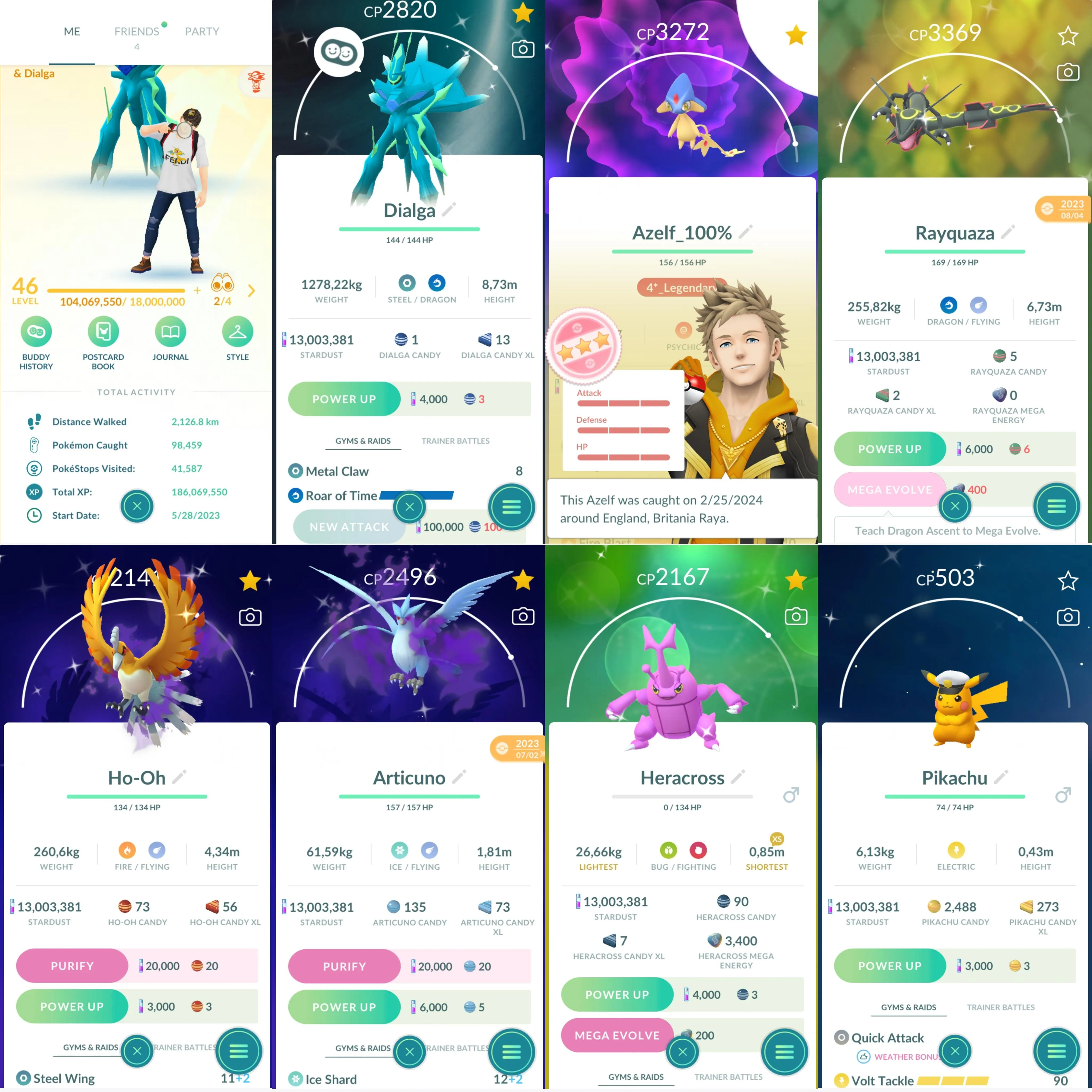 1035 LV46 Zapdos100. Shundo Azelf. Shiny: dialga origin roar of time, Rayquaza, primal Groudon, mega heracross