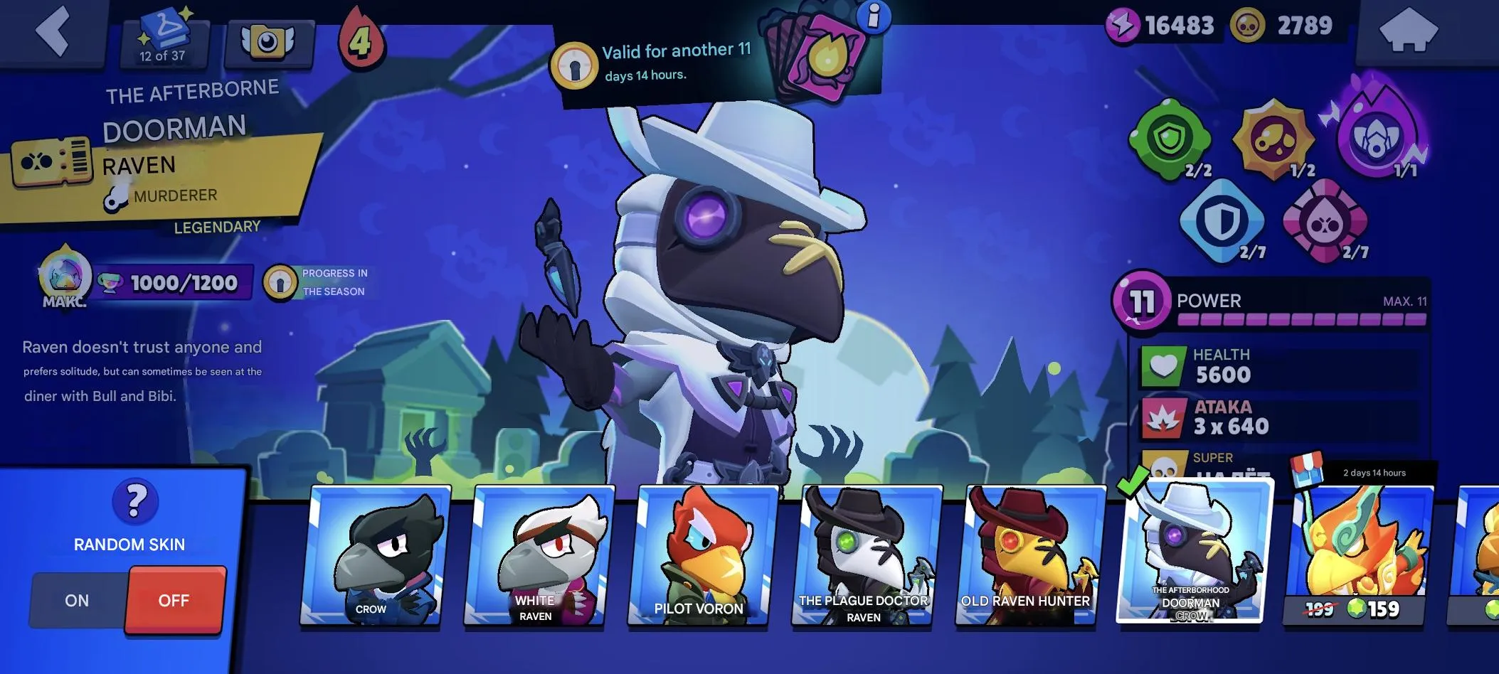 BS1528 //Brawl Pass+, Crow Brawl Pass Skin (3 Colors), 9 Hypercharges, 2021 Creation, Legendary Skins