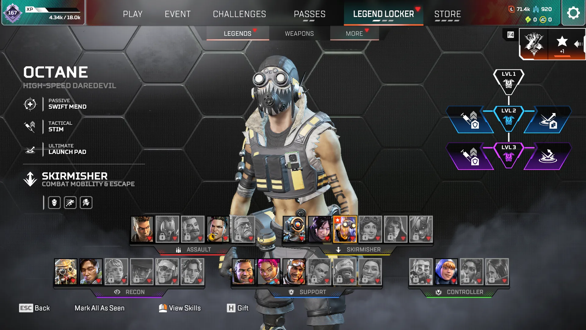 AP586 //71,400 Legend Tokens, 920 Crafting Metals, Level 167 Starter Account (K)