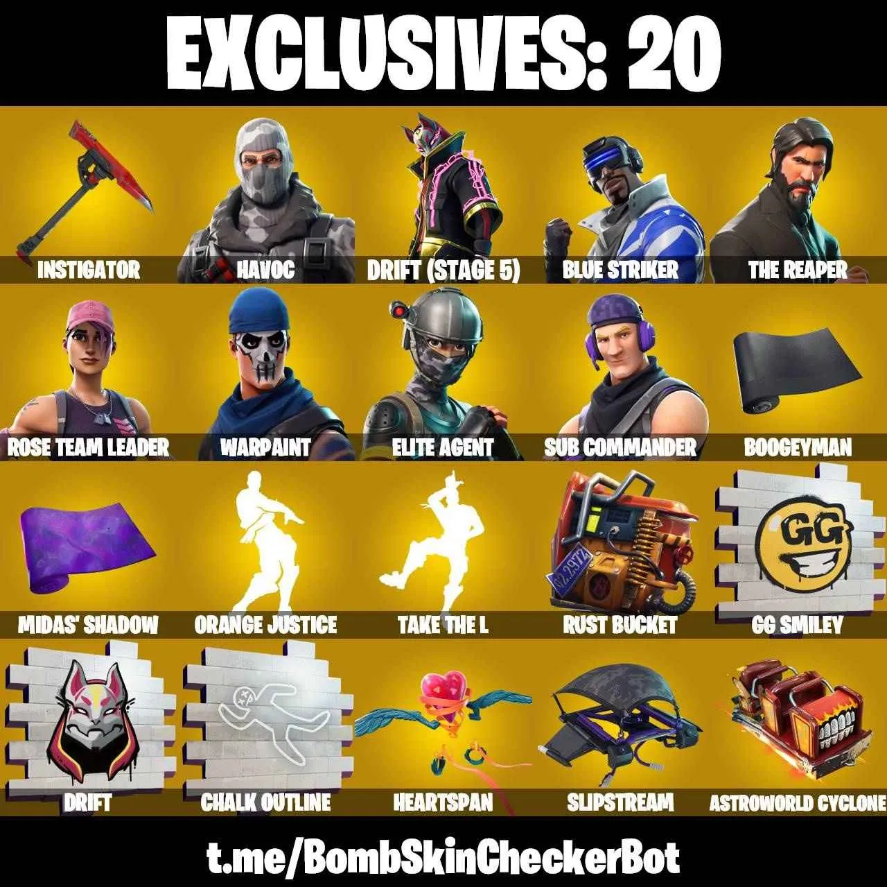❤️70 SKINS❤️TAKE THE L❤️THE REAPER❤️ELITE AGENT❤️HAVOC❤️SUB COMMANDER❤️MANDALORIAN❤️ORANGE JUSTICE❤️ZOEY❤️ONESIE(MAX)❤️DRIFT(STAGE 5)❤️PEELY❤️RED-NOSED RAIDER❤️ASTROWORLD CYCLONE❤️RUST BUCKET❤️CAN PLAY ON PSN❤️XBOX❤️PC❤️NINTENDO❤️MOBILE❤️775 VBUCKS❤️