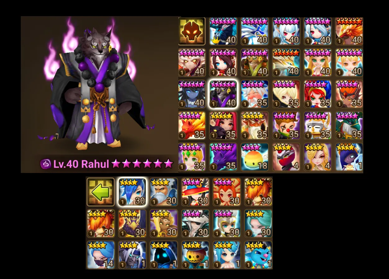 Compte Summoners War Europe - 17×5★ NAT5, 26×6★ Dont Bastet, Rica, Anavel, Bellenus, Teshar
