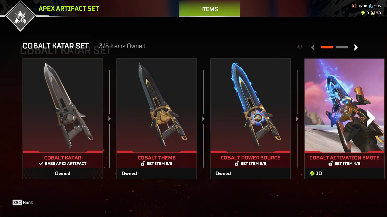 AP443 //APEX027 - Level 401 - Cobalt Katar Heirloom (Upgrade) - 57 Legendary Items - Metal Craft 535 - Token 36,300 - (K)