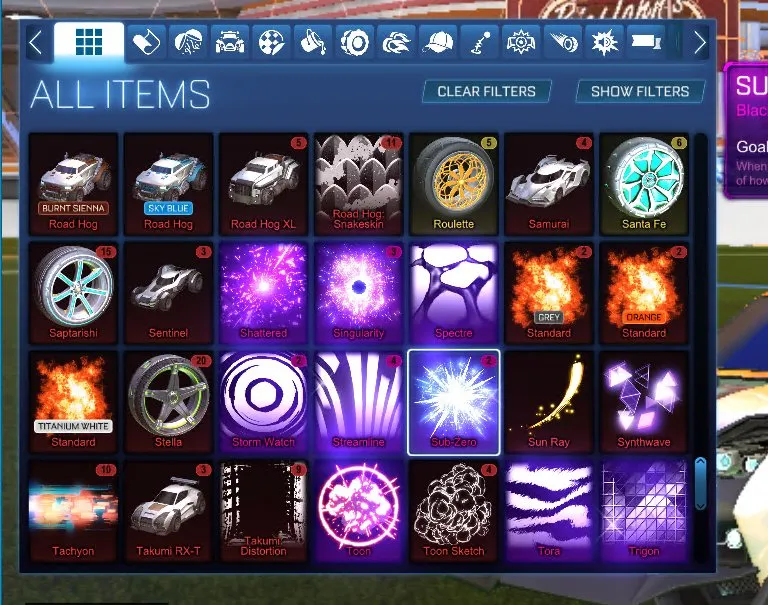 STOCK697 //Fennec, 70+ Painted Cars, 200 Exotic Drops, TW Standard Boost, Many Black Market Decals and Goal Explosions (K)