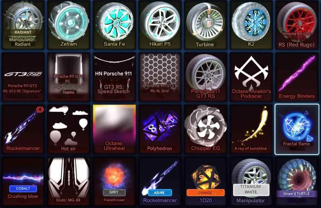 RL975 //Porsche 911 GT3 RS, Octane Anakin, Miku Set, Ninja Turtles, Rare Wheels & Effects, Level 109 (K)