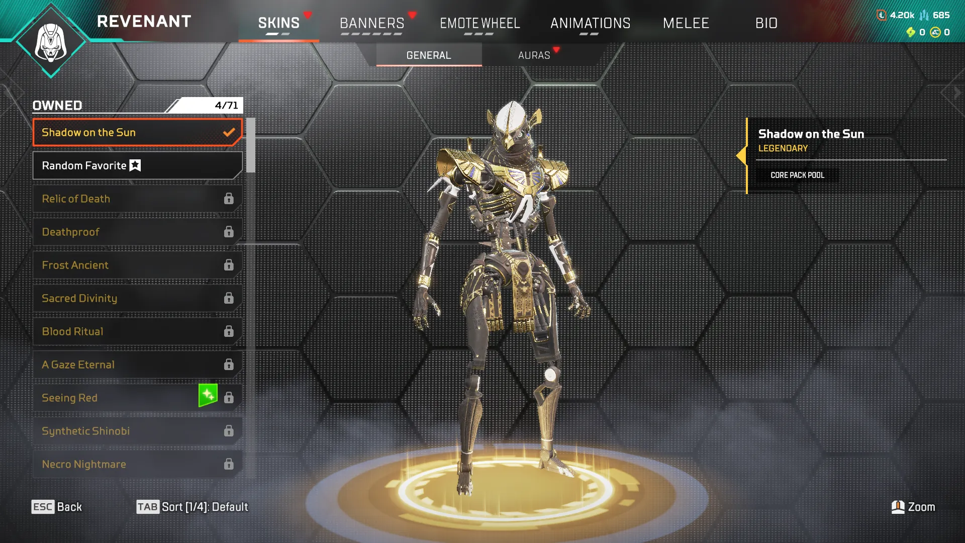 AP589 //Shadow on the Sun & Gold Rush Legendary Skins, Level 155, Ranked Ready (K)